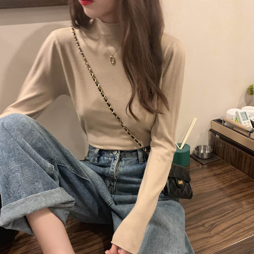 Autumn and winter new half high-necked inner sweater bottoming shirt women's slim fit and thin Western style knitted sweater thin top