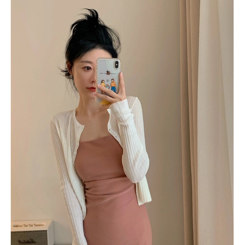 White Ice Silk Knitted Cardigan for Women, Summer Thin Sun Protection Cover-Up, Small Shawl to Pair with a Slip Dress, Air-Conditioning Outerwear Top