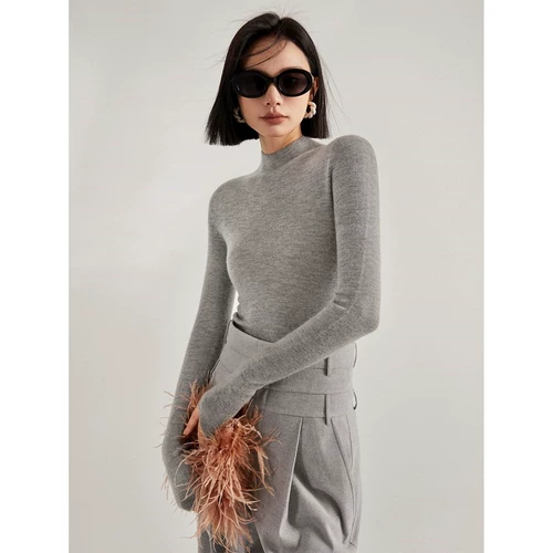 Базовый приятный телу осенний приталенный трикотажный удерживающий тепло свитер, французский стиль, в западном стиле, высокий воротник