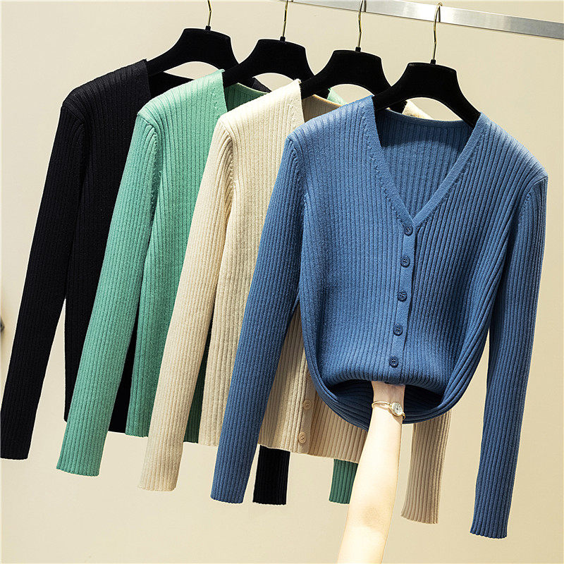 Autumn-winter knit cardiovert Korean version 2022 new women dress warm and soft glutinous short style beat bottom loose V collar sweater jacket
