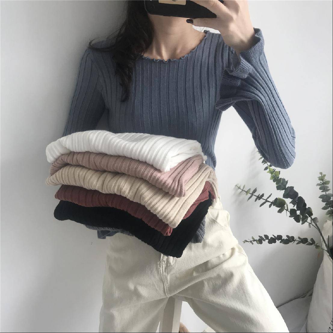 Lady sweater Nehitch Lap Collar Autumn winter knit Skinder with lean undershirt Long sleeves 100 lap 2022 New foreign pie