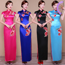 2021 new long style embroidered qipao elegant woman improvement big code etiquette walking show fashion stage performance evening gown