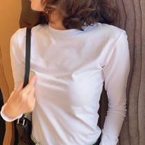 2021 new semi-high collar base shirt female white T-shirt Slim long sleeve cotton inside tight back spring and winter