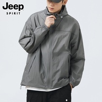 Jeep sun protection clothing mens summer thin hooded jacket UPF50 ice silk fishing sun protection clothing for men and women