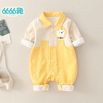 Baby autumn clothes suit Long-sleeved 0-3 months male baby out climbing clothes 6 full moon jumpsuit cute spring