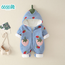 Baby autumn and winter clothes thickened 0-3 months male baby out climbing full moon double-layer newborn jumpsuit