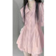Fashionable, fresh and sweet dress fake two-piece 2025 spring new petite shirt skirt 1793