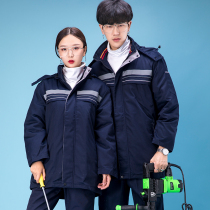 Winter overalls cotton clothes mens thickened engineering cotton clothes plus velvet overalls labor protection mens reflective strips cold-proof clothing customization