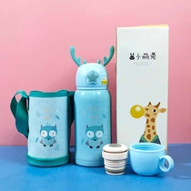 Little Meng rabbit anti-fall Childrens antler Cup dual-purpose non-leaking thermos cup with straw Cup 316 stainless steel cup