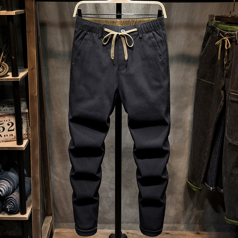 2020 Autumn Winter New Black Casual Pants Men's Body Smoke Tubes Pants Male Korean version 100 Lap Elastic Youth Long Pants