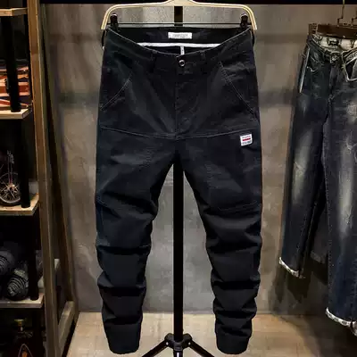 Autumn new black casual pants men's loose large size trend corset pants Harlan fat workers pants men's feet