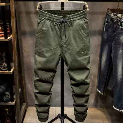 Autumn casual pants men's loose large size stretch pants fat fat guy Harem pants shut up trend army green pants