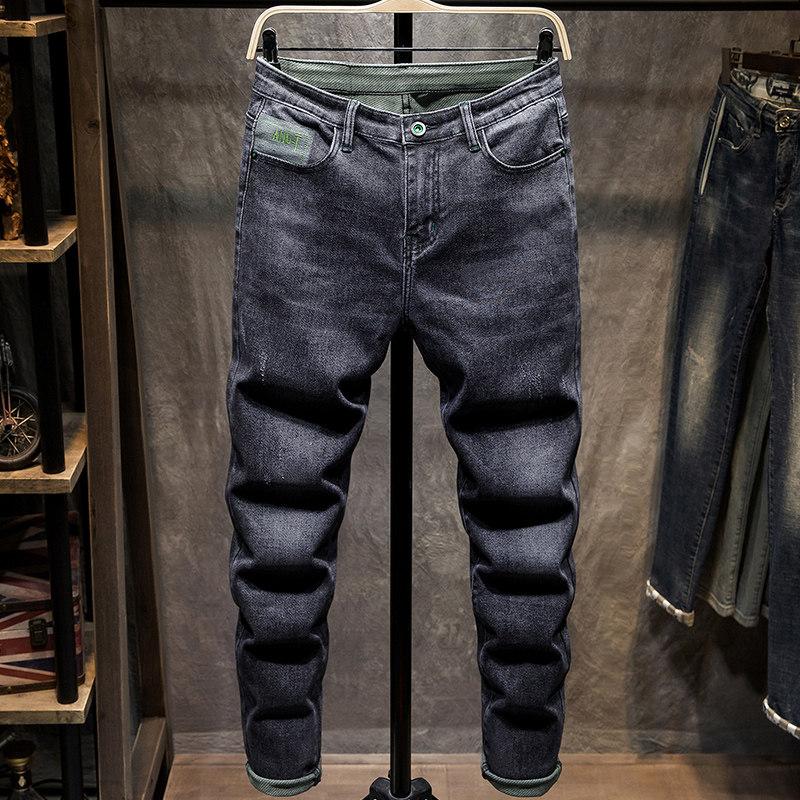 Autumn and winter jeans men's trendy brand slim skinny trousers men's Korean version of the trend all-match black high-end men's pants