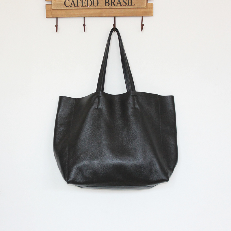 European and American Magazine Style Tote Bag, First Layer Cowhide, Simple and Trendy, Lazy Shopping Bag, Large Bag, Single Shoulder Women's Bag