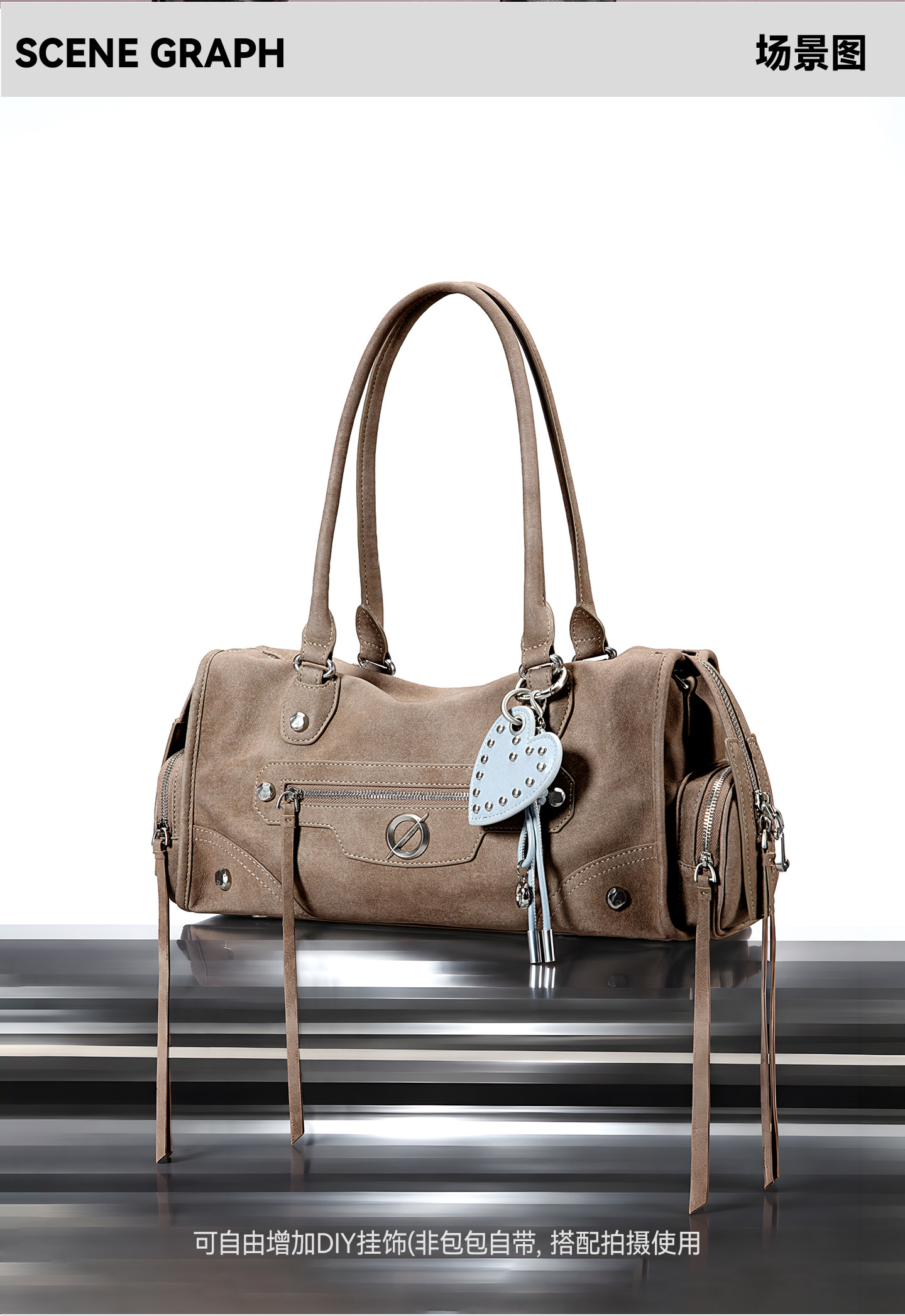 JELLY TOYBOY Khaki Brown Faux Leather Zip-Top Shoulder Bag