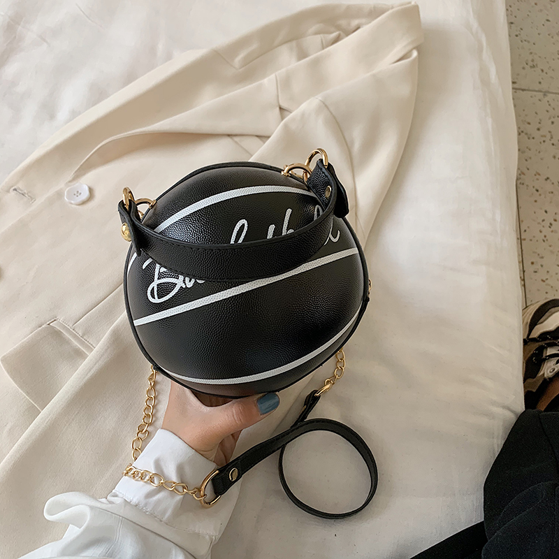 BlackInternet celebrity Same personality Funny Small round bun Women's bag 2021 new pattern Basketball bag Messenger Pink ins Chain package