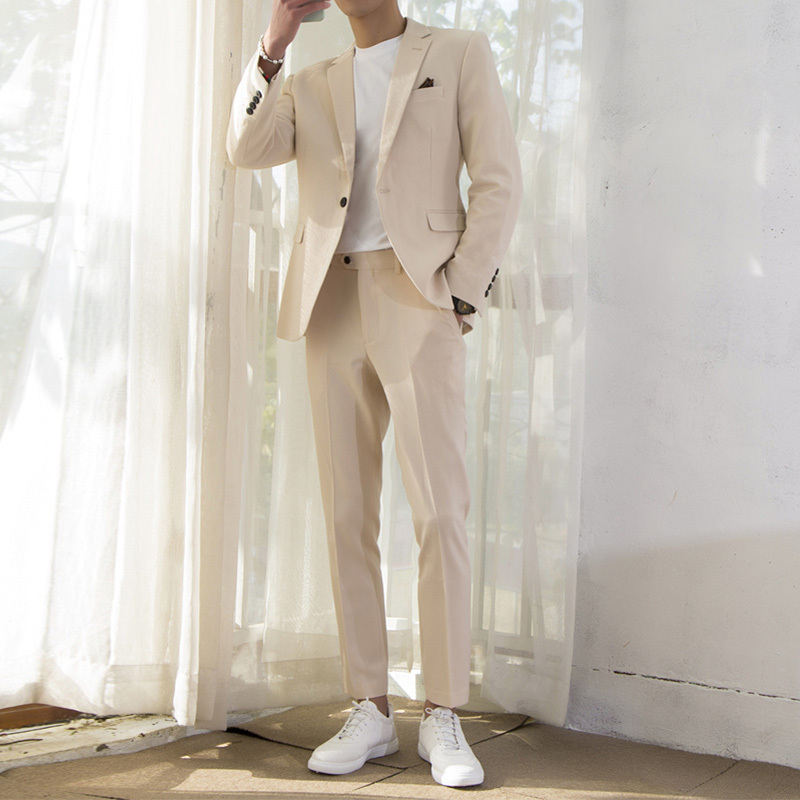 High-End Mature Style Men's Suit, a Stylish and Handsome Set of Trendy Korean-Style Slim-Fit Casual Suit Jacket