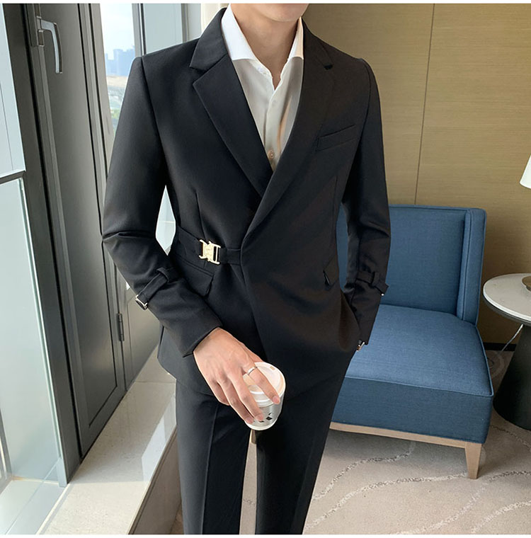 men dress coat design Wedding Dress Suit Jacket Men's High-end Handsome Casual Side Button Coat+pants