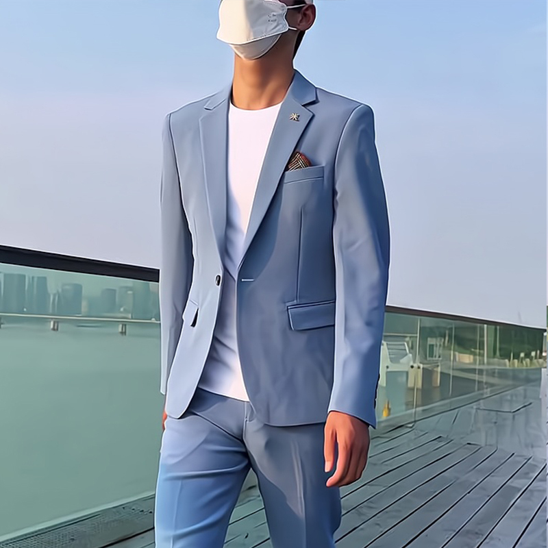 Business Casual Denim Blue Suit Set with a High-End Feel, Men's Clothing with Notch Lapels, Groom's Wedding Attire, Host's Suit Business Casual Denim Blue Suit Set with a High-End Feel, Men's Clothing with Notch Lapels, Groom's Wedding Attire, Host's Suit