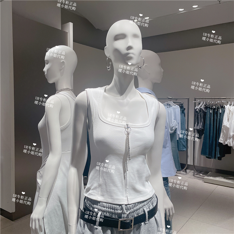 Ur2026 Summer Women's Clothing 0424 Trendy Diamond-Embellished Zipper U-Neck Sleeveless Open-Front Shirt Uwj260026