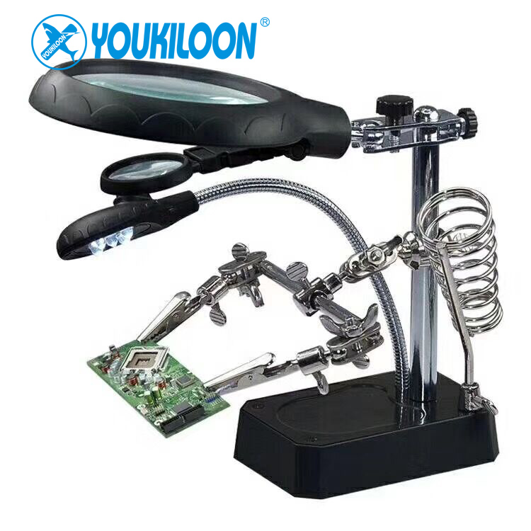 Multi-color multi-function welding auxiliary clip holder Mobile phone repair tool with LED magnifying glass Soldering iron frame fixture