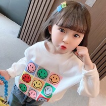 Girl white t-shirt child short sleeve smiley face T-shirt spring dress 2021 spring autumn new female baby blouses undershirt