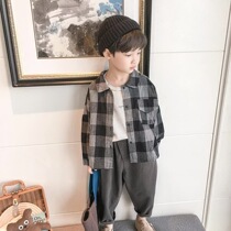 Boy shirt 2021 Spring loaded with new Korean version handsome children Long sleeves Turned Collar Casual Blouse Boy Plaid Shirt