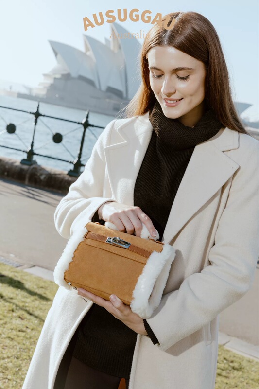 Authentic Australian Ausuggau Brand Australian Sheepskin and Merino Wool Mini Kelly Bag