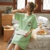Bơ màu xanh lá cây bông váy ngủ của phụ nữ mùa hè ngắn tay lỏng lẻo phụ nữ mang thai gợi cảm dễ thương sinh viên đồ ngủ ngắn tay phụ nữ mùa xuân và mùa thu - Đêm đầm