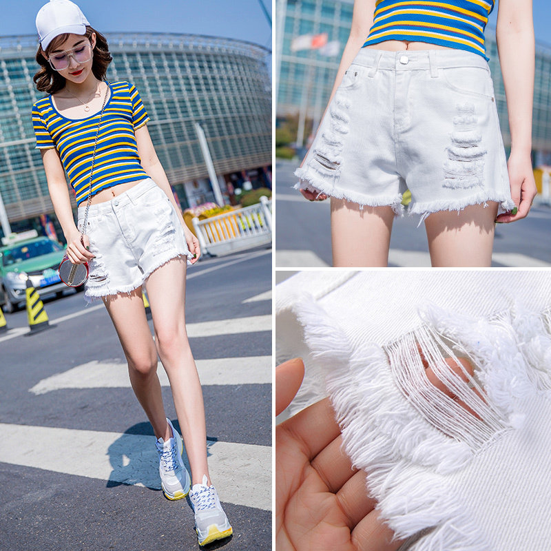 Breaking Hole Cowboy Shorts Woman high waist 2022 Summer new Korean version Thin Broadleg Loose a word ultra short-ins hot pants