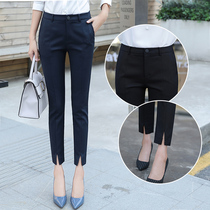 High-waisted straight suit pants womens slim thin pipe pants spring and autumn and winter plus velvet split professional small feet Haren pants