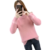 Трикотажный приятный телу зимний бархатный утепленный свитер, в корейском стиле, свободный крой