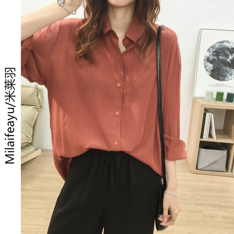 High-end Shirt Woman Thin style Spring and autumn new Korean version Lazy Wind Easy to take up a T-shirt 100 lap blouse Long sleeves shirt
