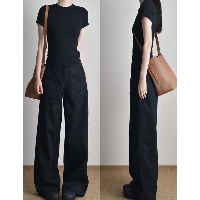 175cm Tall Women's Extra-Long Commuter-Style Wide-Leg Pants with High Street Design, Slimming, Minimalist Straight-Leg Floor-Length Pants