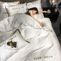 Eurostyle Light Lavish Hotel Wind Summer 60 Long Suede Cotton Pure Cotton Four Pieces Full Cotton Pure White Embroidered Bedding