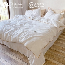 Light extravagant minimalist about full cotton white four sets hotel Mind pure cotton washed cotton quilts covered with bed linen pure color bed