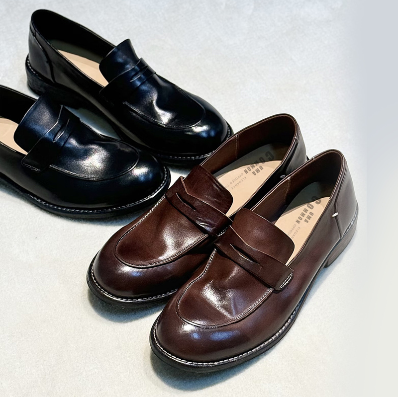 Authentic Uma [Commuting King] Retro Distressed Washed Horse Leather Shoes, Old Money Leather Sole Loafers, Slip-On Women's Leather Shoes