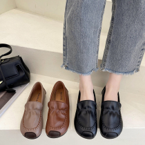 Dongchen department store Hongyuge womens shoes 2021 autumn flat sole shoes fashion soft leather shoes pure leather Bean shoes