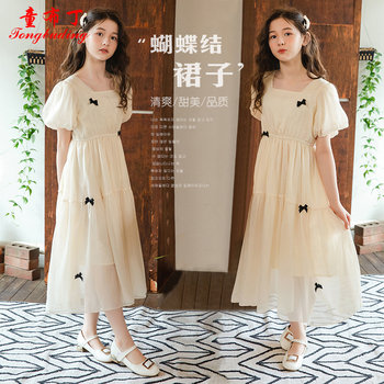 Zhongda Girls Chiffon Dress 2023 New Trendy Puff Sleeve Princess Long Skirt Girls Beach Dress Summer