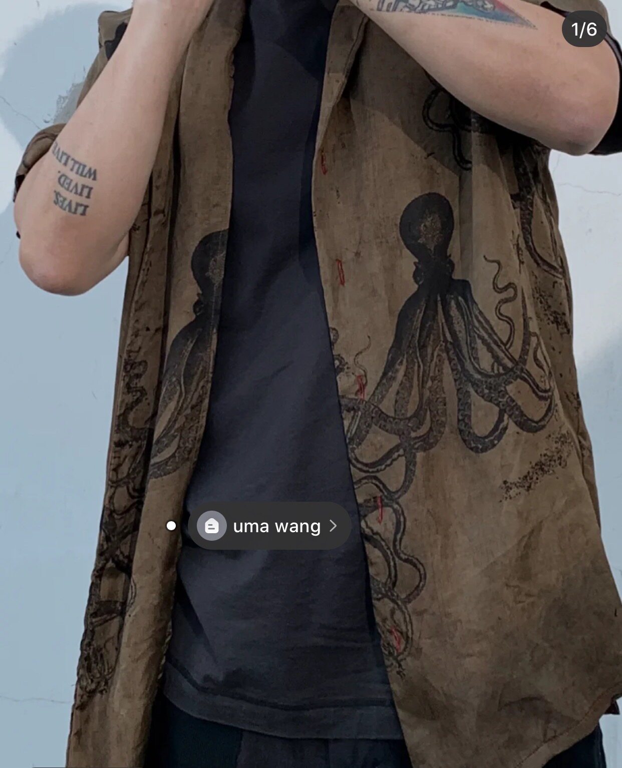 Spot Uma Whang 21ss octopus ink dyed printed short sleeve shirt copper ammonia silk Men and women Identical