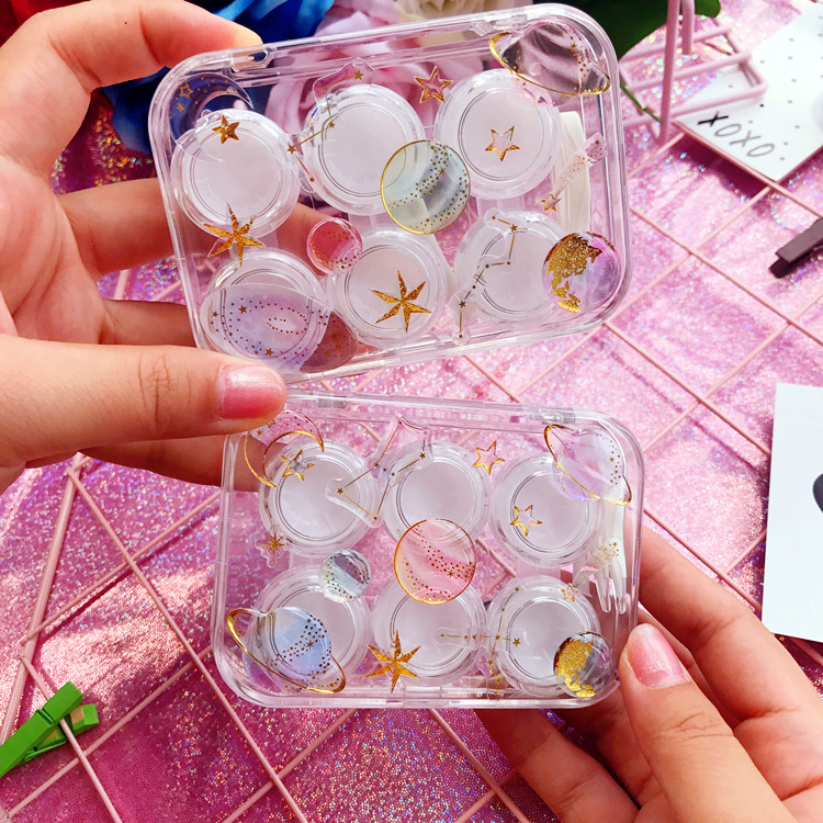 Contact lens box three pack cute portable transparent personality contact lens color contact lens companion box multi-pack