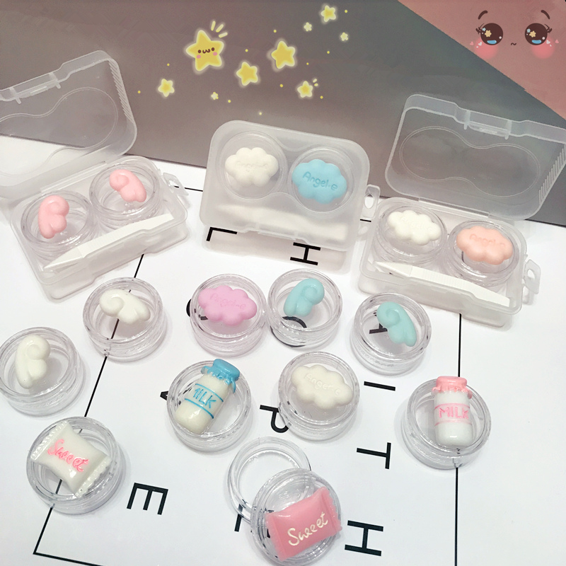 Phim hoạt hình dễ thương mô phỏng kem mini siêu nhỏ hộp làm đẹp cận thị kính áp tròng đồng hành hộp chia hộp - Kính râm kính cận thời trang