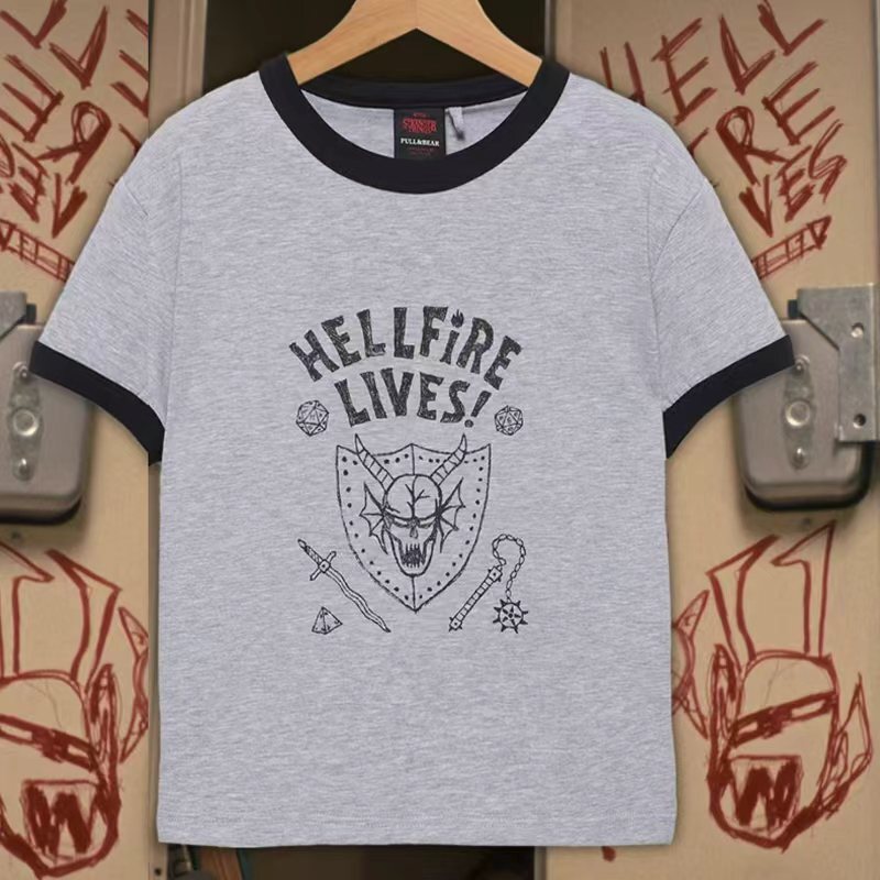 Stranger Things Merchandise Same Style Short-Sleeve T-Shirt Hellfire Club Collaboration Same Style Cosplay Clothes Summer Color-Blocked Demon