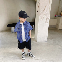 Slightly childrens shirt thin summer short sleeve baby shirt coat Korean version of fashionable handsome childrens coat