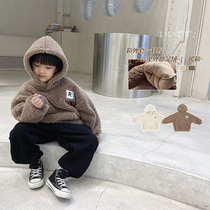 Slightly childrens clothing Boy necropolis Garsuede Street 2021 New trendy Yangge Japanese Winter Thickened lamb wool jacket