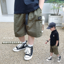 Slightly childrens pants summer thin Japanese overalls five-point pants baby pants trendy brand fashionable childrens middle pants