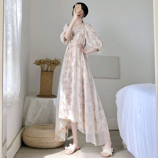 French chic high-end temperament long-sleeved floral dress noble fairy long skirt spring new women's clothing