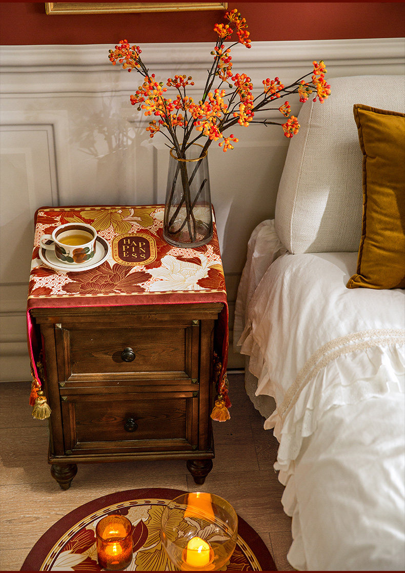 Тумбочка крышка ткань 范居态度璀璨美式红色结婚床头柜盖巾电视机罩搭巾打印机防尘布 Fan Ju