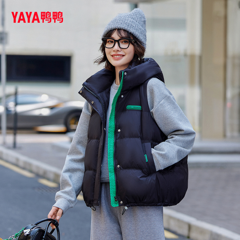 Duck down Vest for Women 2026 Autumn/Winter Fashion Korean Style Color-Block Hooded Casual Warm Outerwear Vest