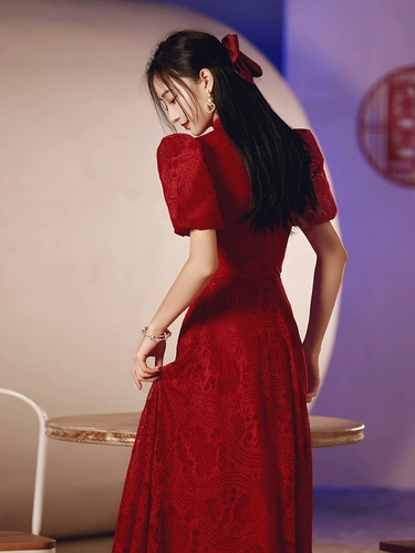 Вечернее платье, ципао, бордовое летнее свадебное платье